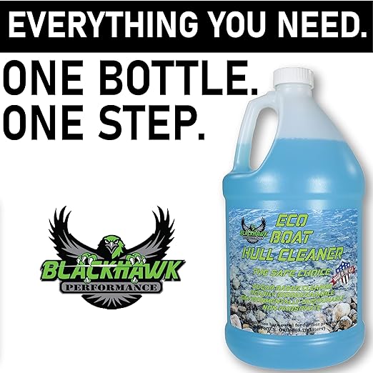 BLACKHAWK PERFORMANCE Eco Boat Hull Cleaner - Effortlessly Removes Water Stains, Deposits, Scale, & Scum - Safe for All Fiberglass & Aluminum Boats - Made in USA (1 Gal)