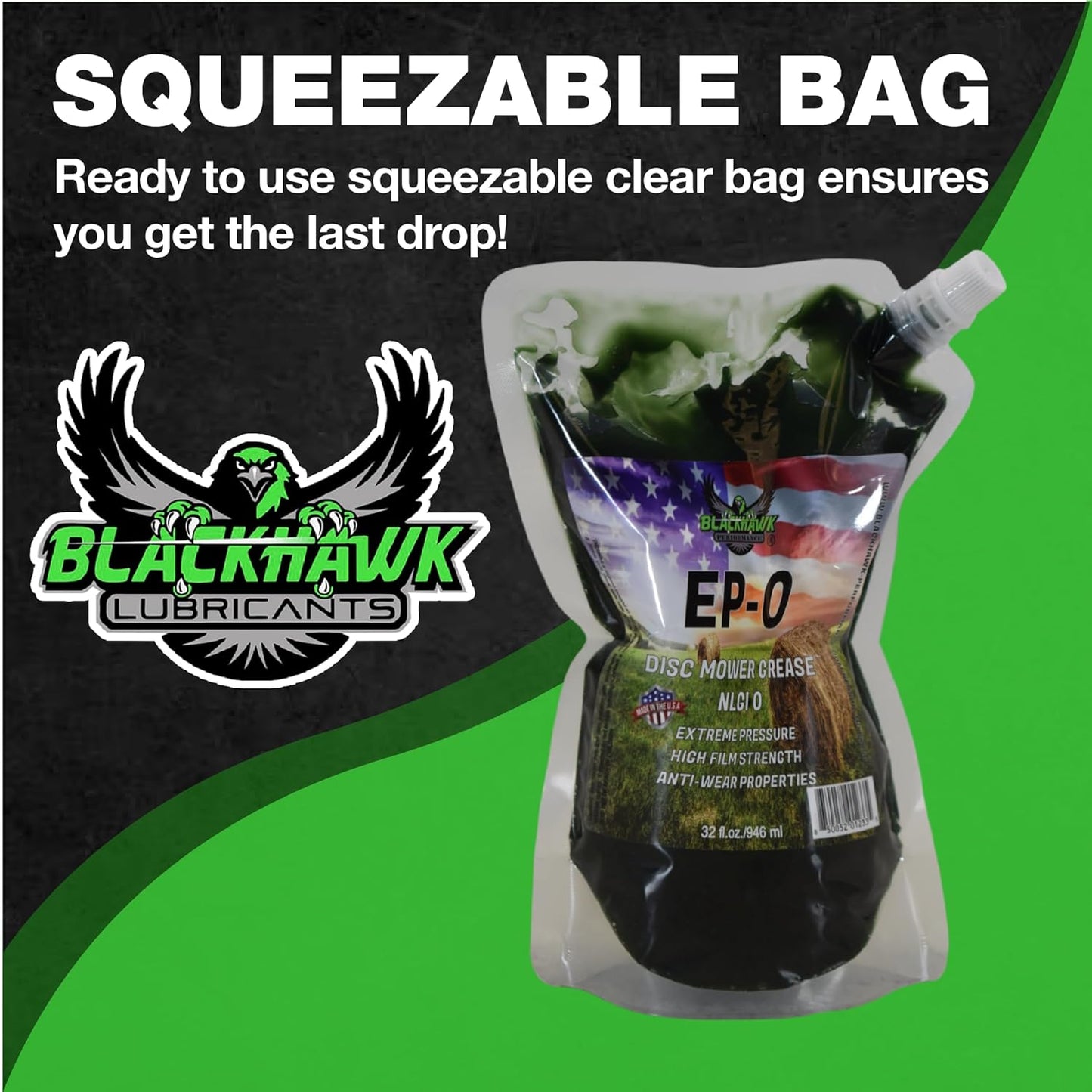EP-0 Disc Mower Grease 32 oz EZ-Squeeze Bag Blackhawk Performance